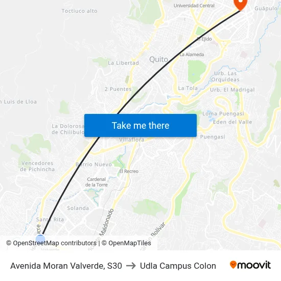 Avenida Moran Valverde, S30 to Udla Campus Colon map