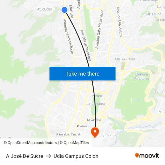 A José De Sucre to Udla Campus Colon map