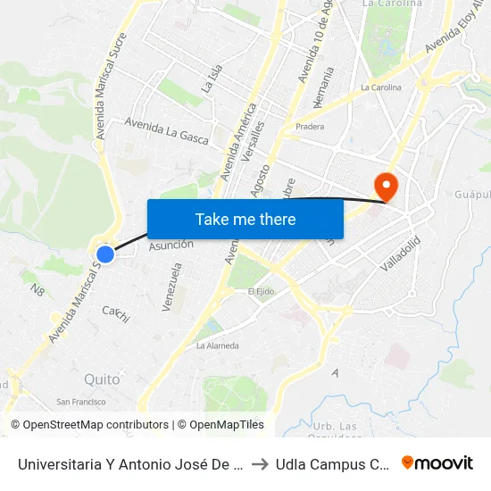 Universitaria Y Antonio José De Sucre to Udla Campus Colon map