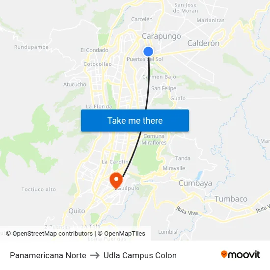 Panamericana Norte to Udla Campus Colon map