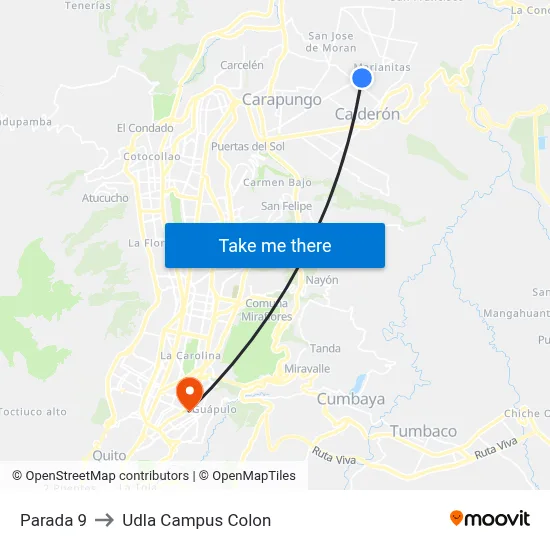 Parada 9 to Udla Campus Colon map