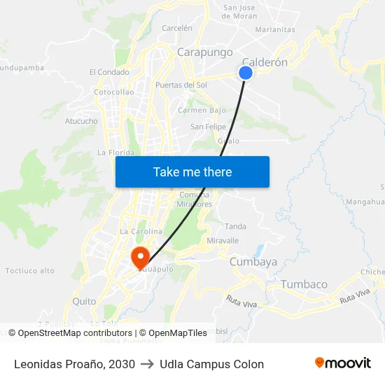Leonidas Proaño, 2030 to Udla Campus Colon map