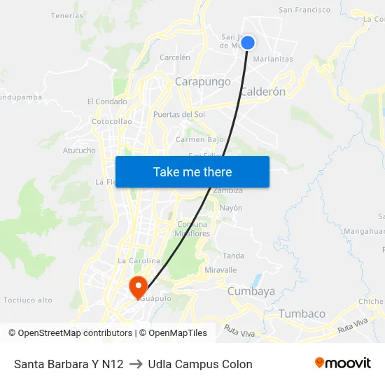 Santa Barbara Y N12 to Udla Campus Colon map