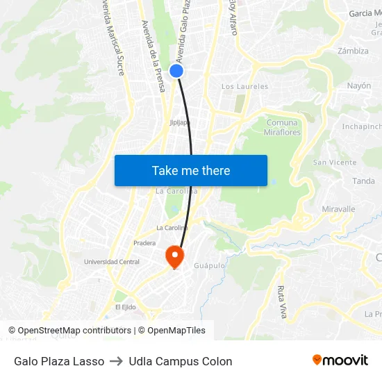 Galo Plaza Lasso to Udla Campus Colon map