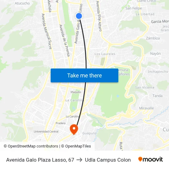 Avenida Galo Plaza Lasso, 67 to Udla Campus Colon map