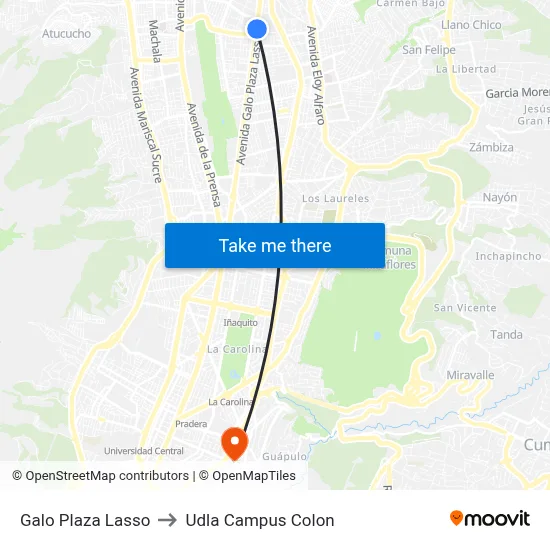 Galo Plaza Lasso to Udla Campus Colon map