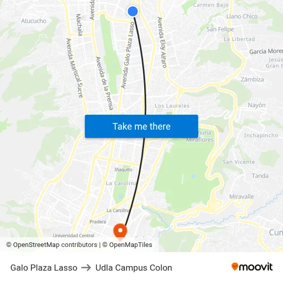 Galo Plaza Lasso to Udla Campus Colon map