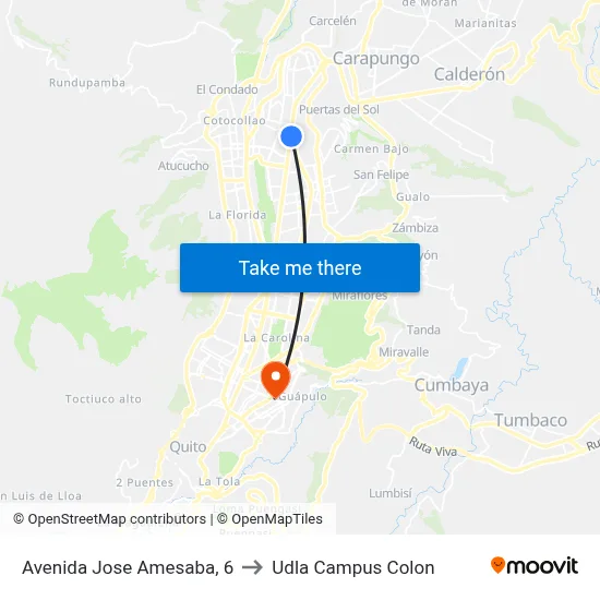 Avenida Jose Amesaba, 6 to Udla Campus Colon map