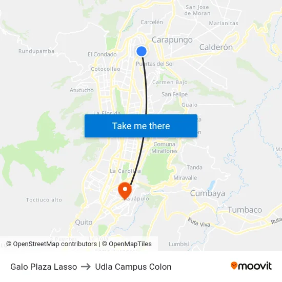 Galo Plaza Lasso to Udla Campus Colon map