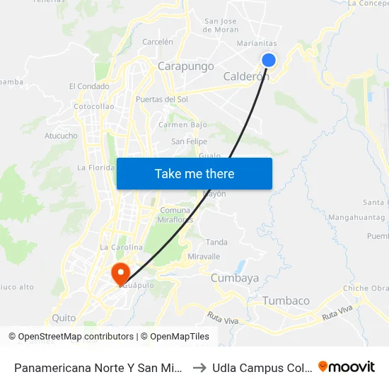Panamericana Norte Y San Miguel to Udla Campus Colon map
