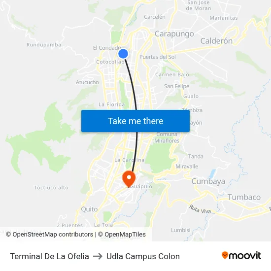 Terminal De La Ofelia to Udla Campus Colon map