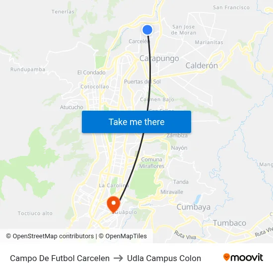 Campo De Futbol Carcelen to Udla Campus Colon map