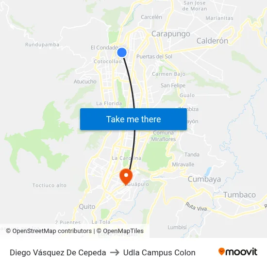 Diego Vásquez De Cepeda to Udla Campus Colon map