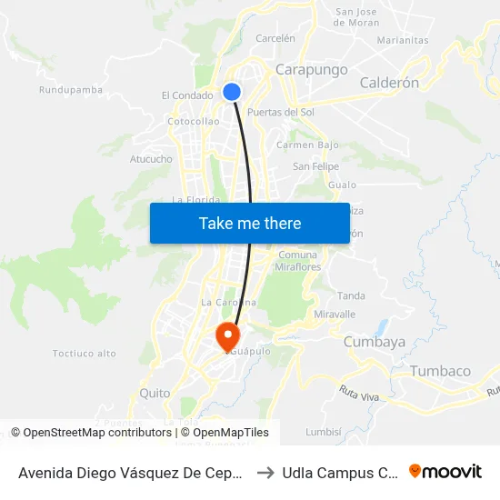 Avenida Diego Vásquez De Cepeda, 24 to Udla Campus Colon map