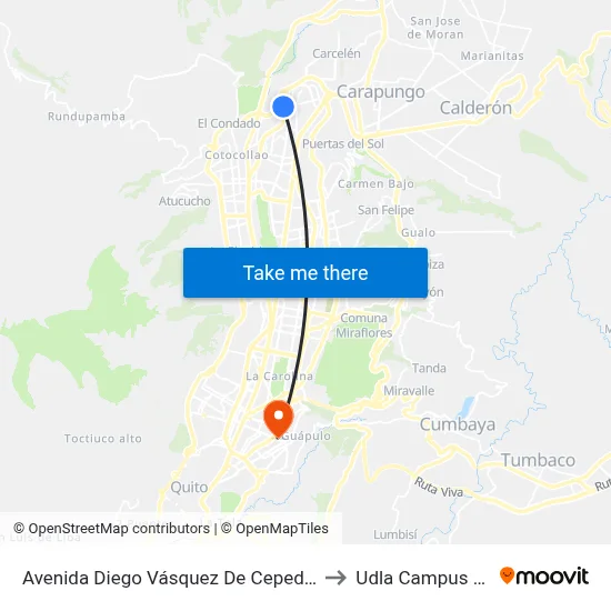 Avenida Diego Vásquez De Cepeda, N73-64 to Udla Campus Colon map