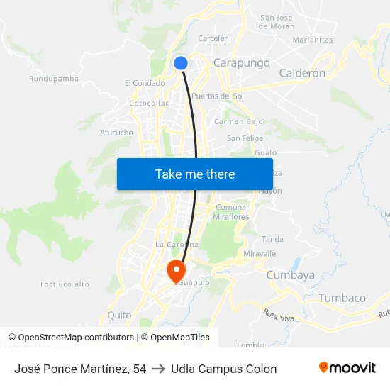 José Ponce Martínez, 54 to Udla Campus Colon map