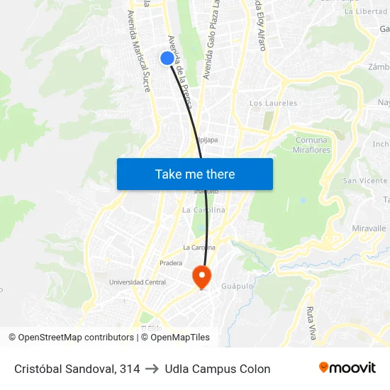 Cristóbal Sandoval, 314 to Udla Campus Colon map