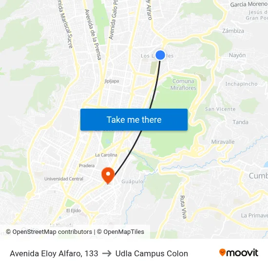 Avenida Eloy Alfaro, 133 to Udla Campus Colon map