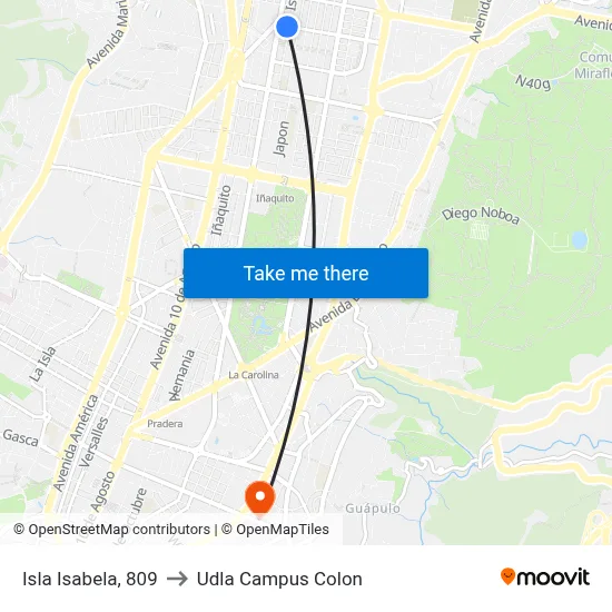 Isla Isabela, 809 to Udla Campus Colon map