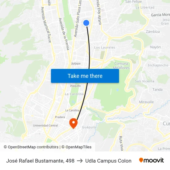 José Rafael Bustamante, 498 to Udla Campus Colon map