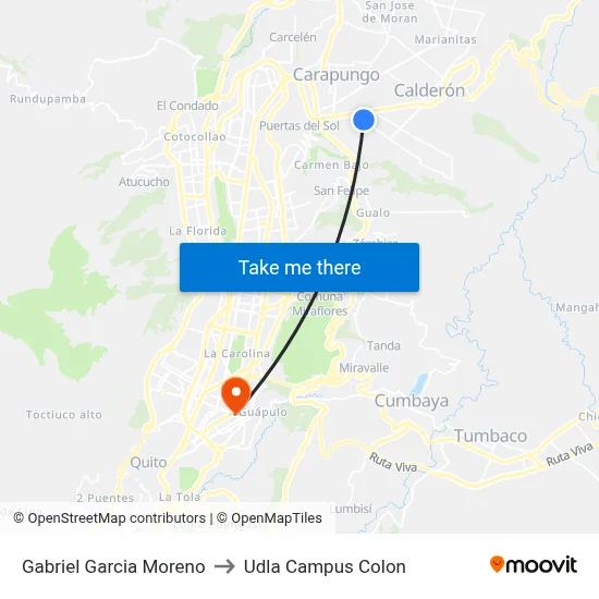 Gabriel Garcia Moreno to Udla Campus Colon map