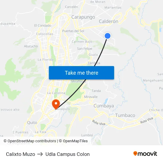 Calixto Muzo to Udla Campus Colon map