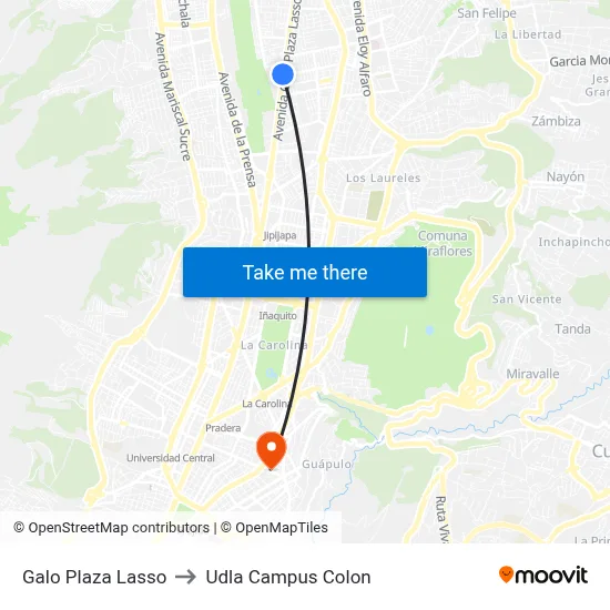 Galo Plaza Lasso to Udla Campus Colon map