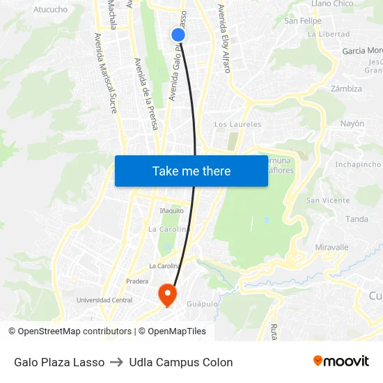 Galo Plaza Lasso to Udla Campus Colon map