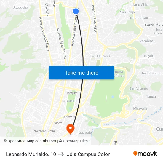 Leonardo Murialdo, 10 to Udla Campus Colon map