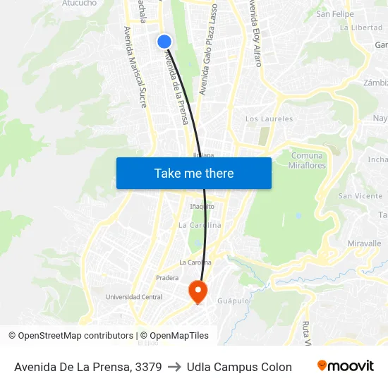 Avenida De La Prensa, 3379 to Udla Campus Colon map