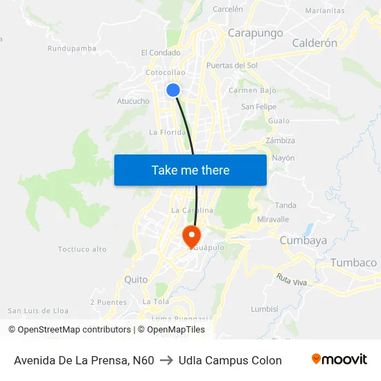 Avenida De La Prensa, N60 to Udla Campus Colon map