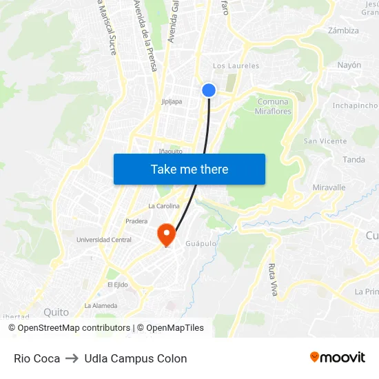 Rio Coca to Udla Campus Colon map