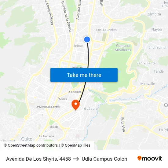Avenida De Los Shyris, 4458 to Udla Campus Colon map