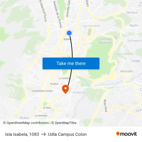 Isla Isabela, 1083 to Udla Campus Colon map
