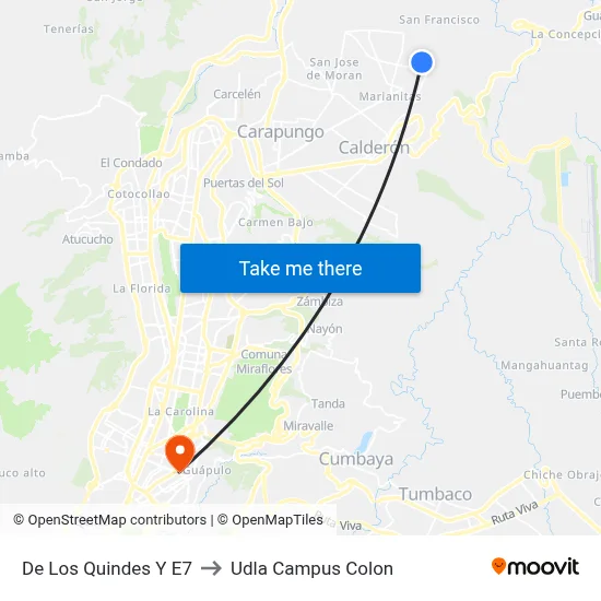 De Los Quindes Y E7 to Udla Campus Colon map
