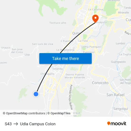 S43 to Udla Campus Colon map