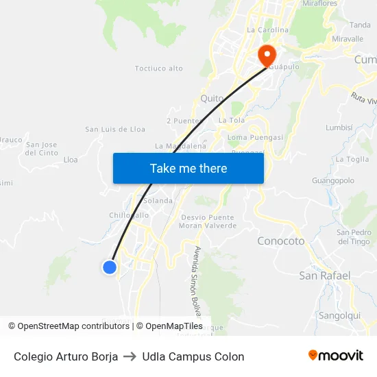 Colegio Arturo Borja to Udla Campus Colon map