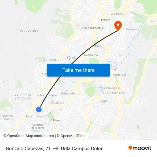 Gonzalo Cabezas, 71 to Udla Campus Colon map