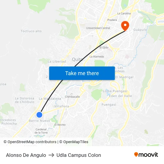 Alonso De Angulo to Udla Campus Colon map
