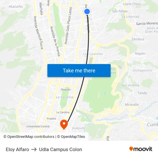 Eloy Alfaro to Udla Campus Colon map