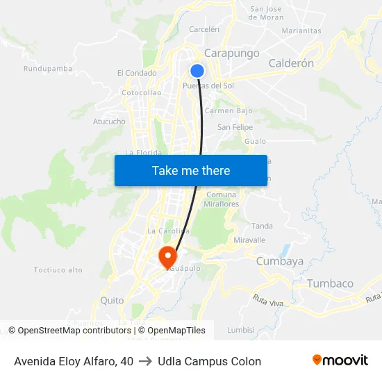 Avenida Eloy Alfaro, 40 to Udla Campus Colon map
