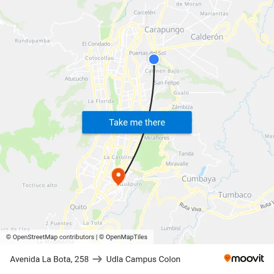 Avenida La Bota, 258 to Udla Campus Colon map