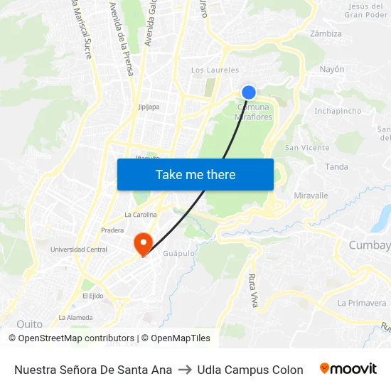 Nuestra Señora De Santa Ana to Udla Campus Colon map