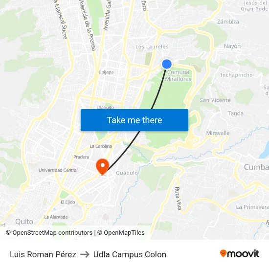 Luis Roman Pérez to Udla Campus Colon map