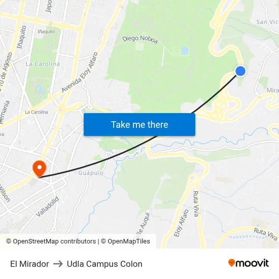 El Mirador to Udla Campus Colon map