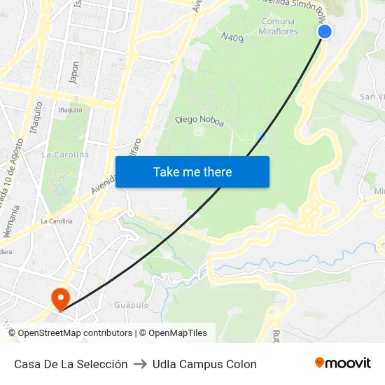 Casa De La Selección to Udla Campus Colon map