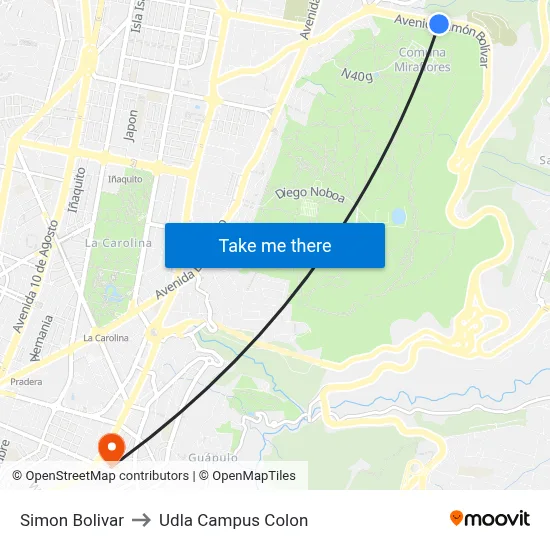 Simon Bolivar to Udla Campus Colon map