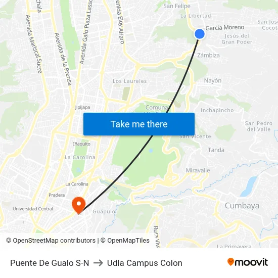 Puente De Gualo S-N to Udla Campus Colon map