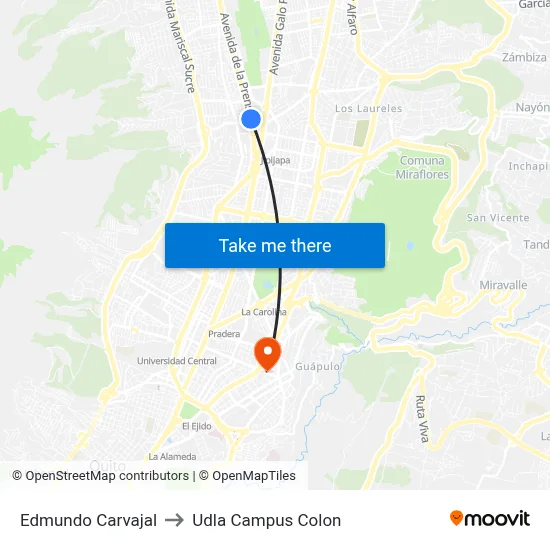 Edmundo Carvajal to Udla Campus Colon map