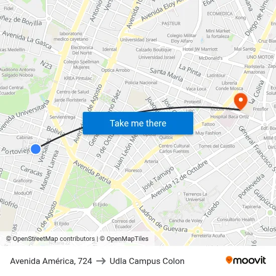 Avenida América, 724 to Udla Campus Colon map
